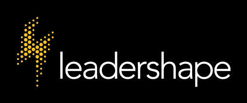black image with white text and a yellow lightning bolt that says LeaderShape